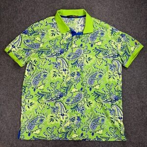 RLX Ralph Lauren Wynn Golf Club Polo Shirt Mens XXL Green Blue Paisley Print